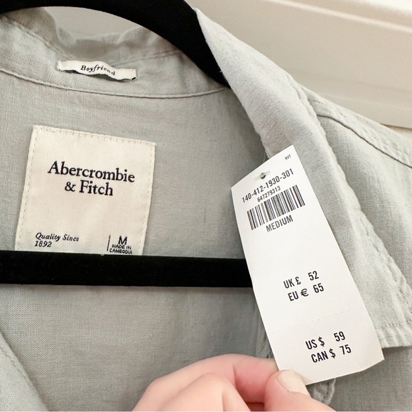 NWT Abercrombie & Fitch Boyfriend Linen Button Down Shirt Sage Green sz Medium - Picture 5 of 6